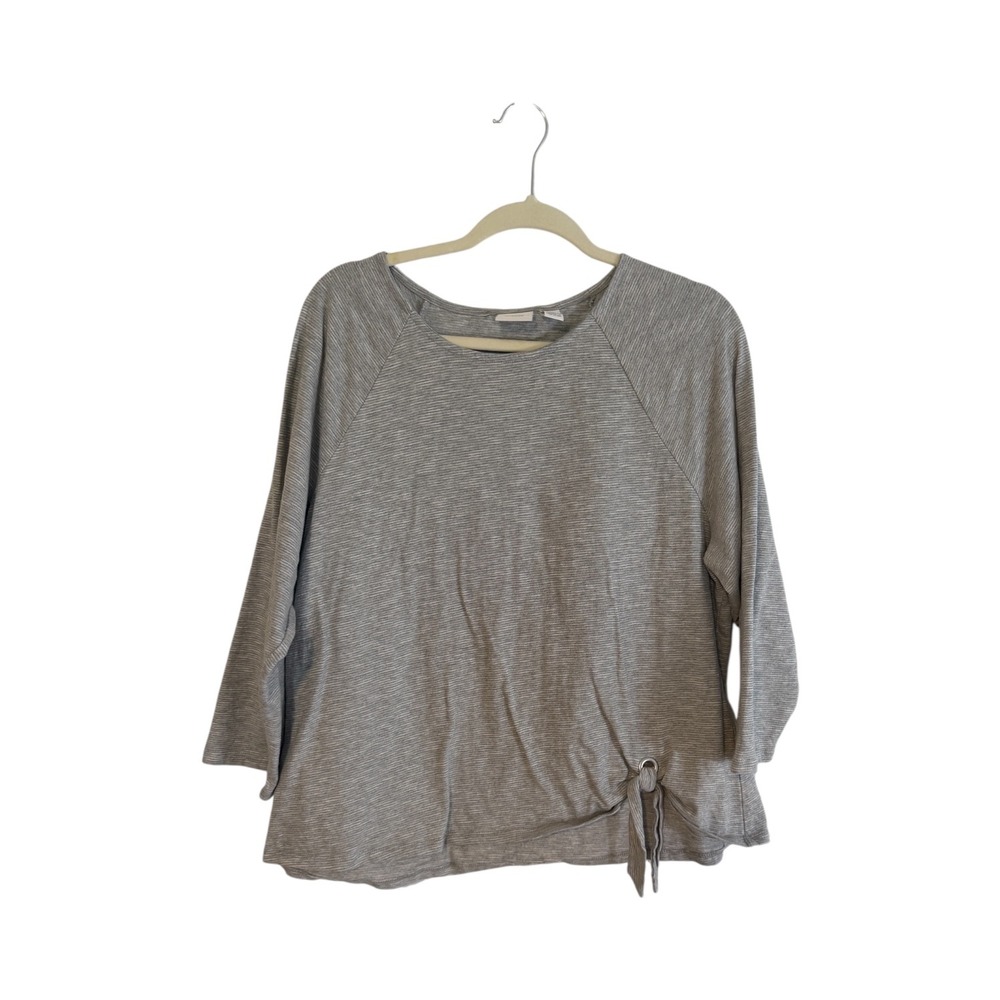Chico's Weekends‎ Top Gray XL Womens Side Tie Striped 3/4 Sleeve Cotton Tee Knot